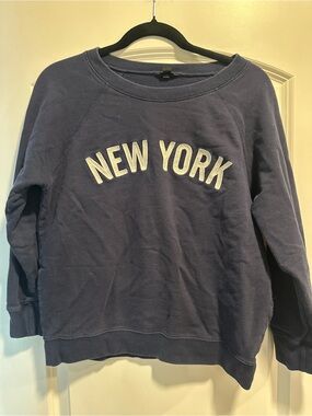 J. Crew Navy Crewneck Sweatshirt with 'New York' Appliqué